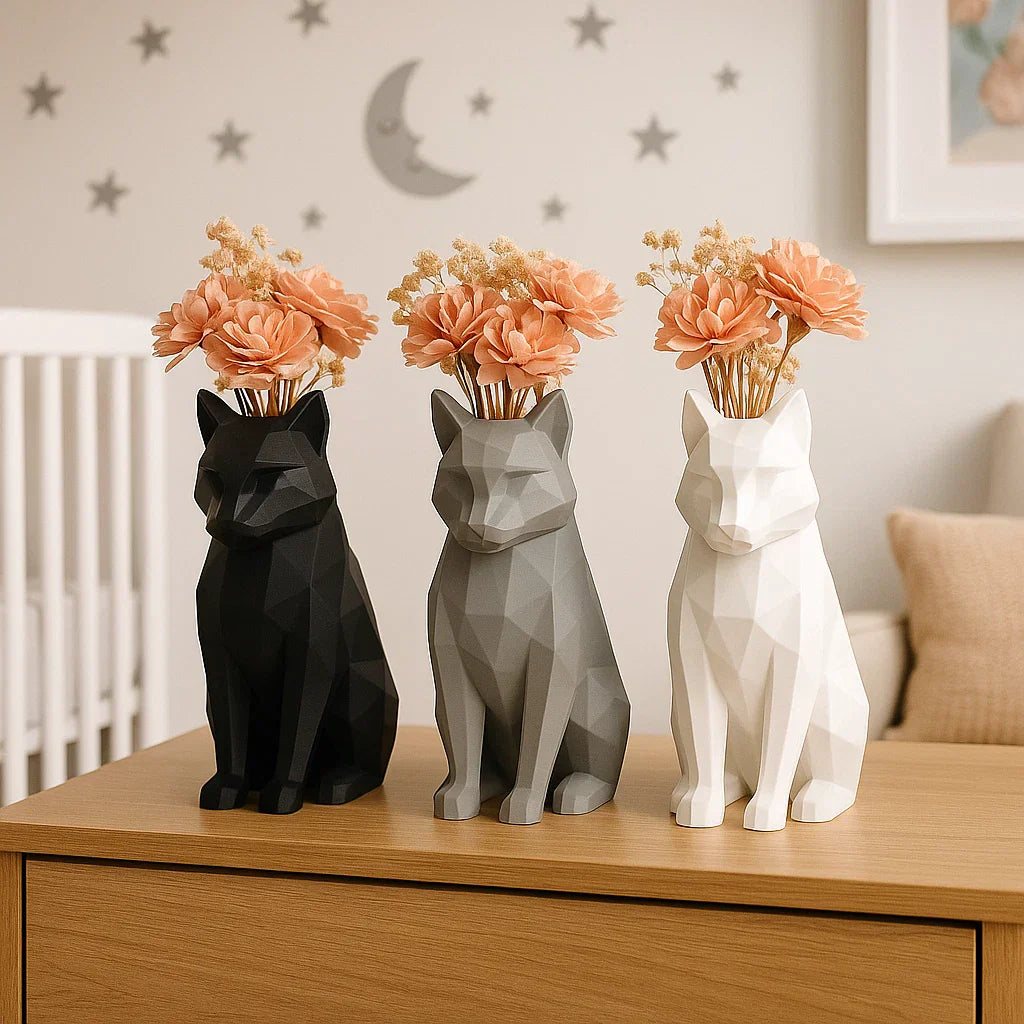 Geometric Cat Vase | 9-Inch Home Nursery or Office Decor