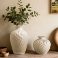 White Ceramic Vase Set of 2 - Modern Flower Vases for Home Decor - Rustic Tex...