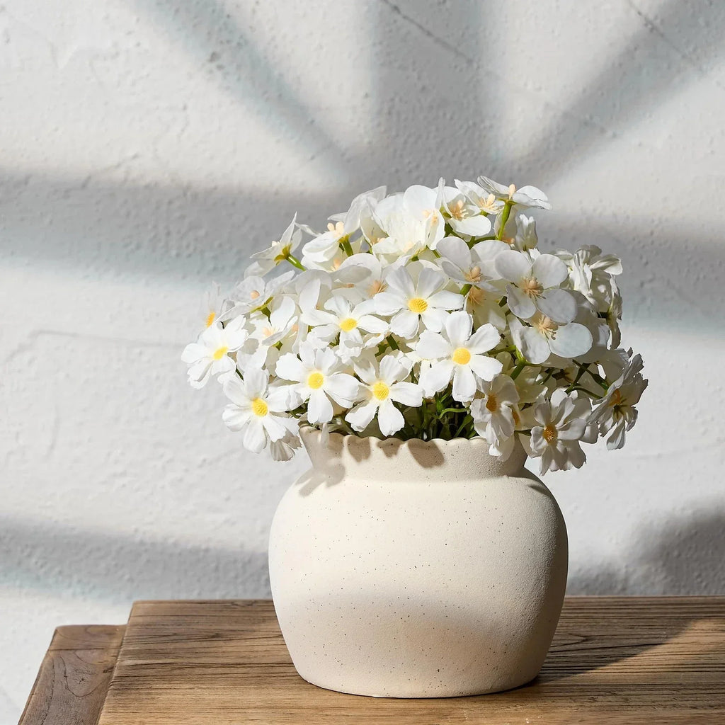 Ceramic Flower Vase with Wide Mouth Lace, 4.8 Inch Pottery Rustic Farmhouse B...