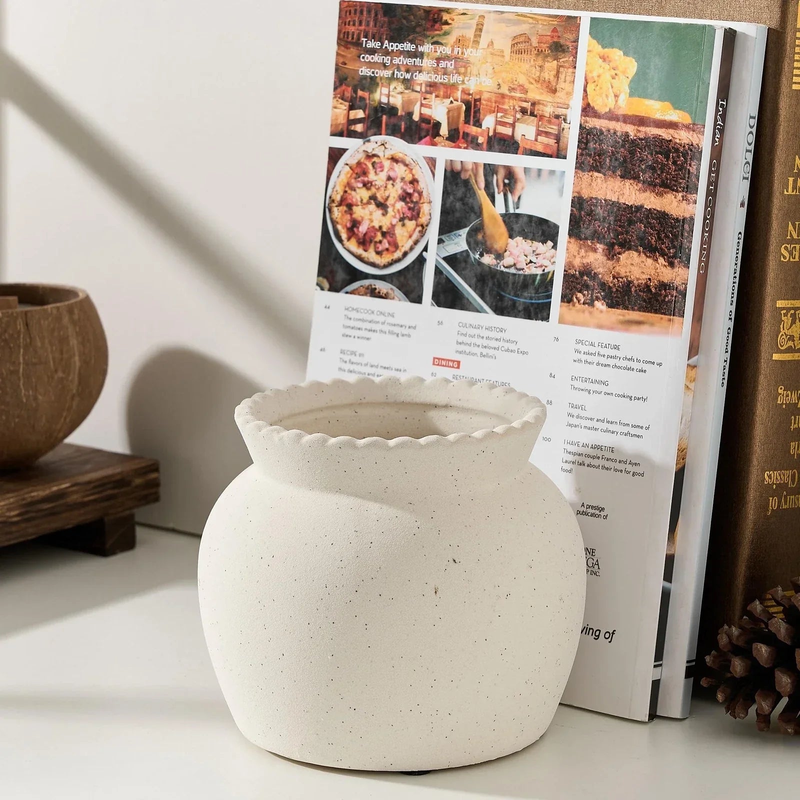 Ceramic Flower Vase with Wide Mouth Lace, 4.8 Inch Pottery Rustic Farmhouse B...