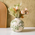 Green and Beige Pastoral Vase, Vintage Round Ceramic Floral Vases, Decorative...